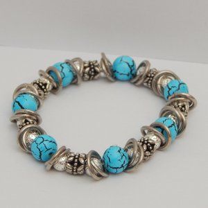 Turquoise Howlite Slice Native American Pendant Plated Lava Rock Bracelet